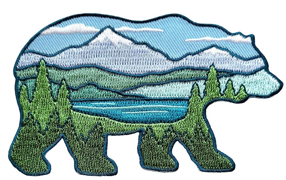 Pinsanity Bear Mountain Landscape Embroidered Iron-on Patch 3.75 inch, multi