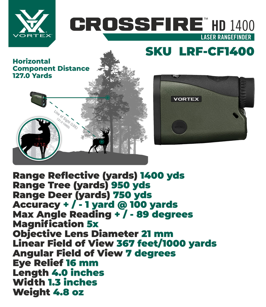Vortex Optics Crossfire HD 1400 Laser Rangefinder LRF-CF1400 w/ Free Hat Bundle