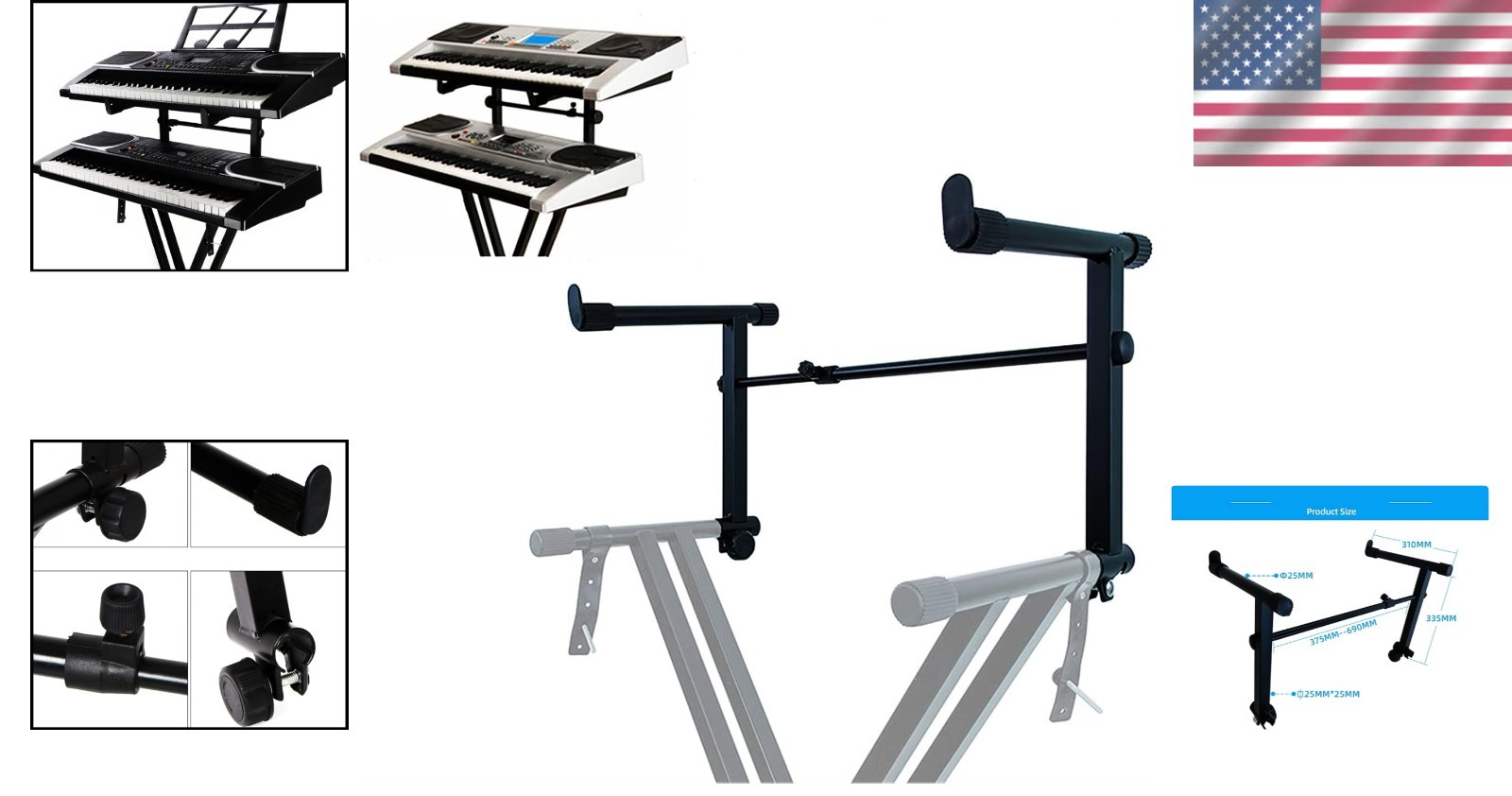 Professional Dual-Tier Keyboard Stand Attachment - Fits Most Keyboards 15-27"