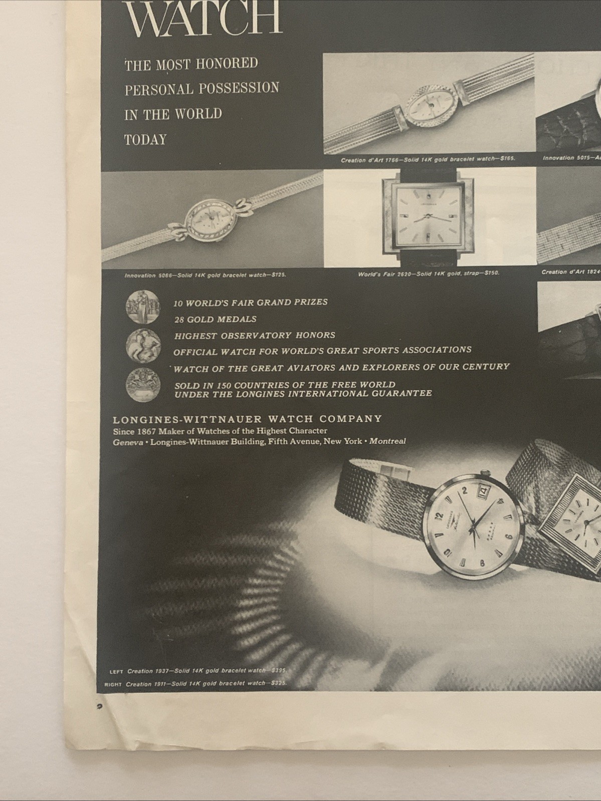 1965 Longines-Wittnauer Watch PRINT AD Most Honored Personal Possession VTG 60s