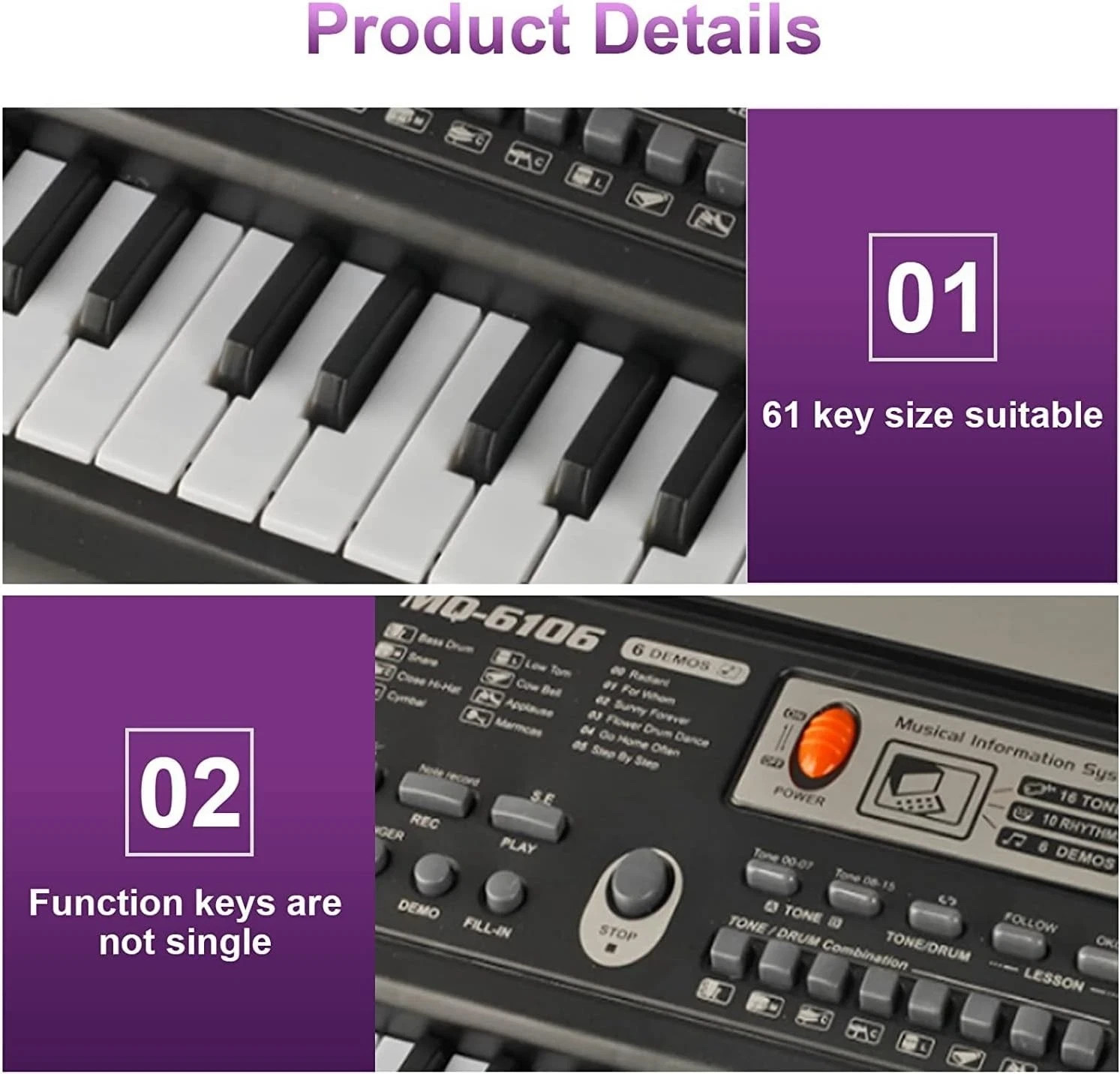 61 Key Electric Digital Piano Keyboard 200 Tones w/ Microphone Gift for Beginner