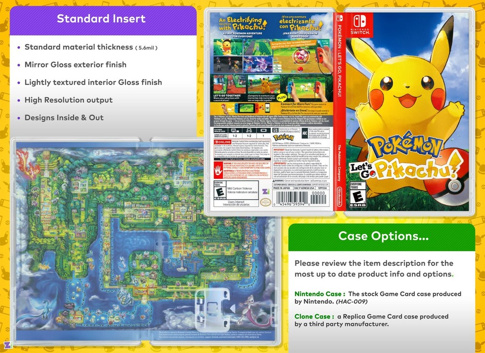 Pokémon Let's Go Pikachu COVER ART Replacement Insert & Case for Nintendo Switch