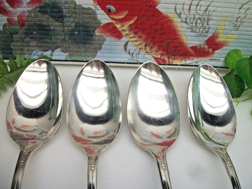 4 International Rogers Priscilla LADYANN Silverplate Solid Serving Spoons 1941