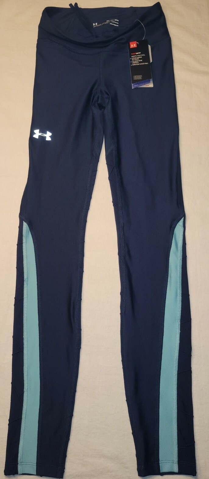 Under Armour Women's Compression Leggings Academy Mileage Raised Thread XS Blue
