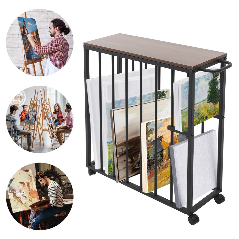 Black Painting Drying Rack with Storage, 4 Wheels for Easy Mobility