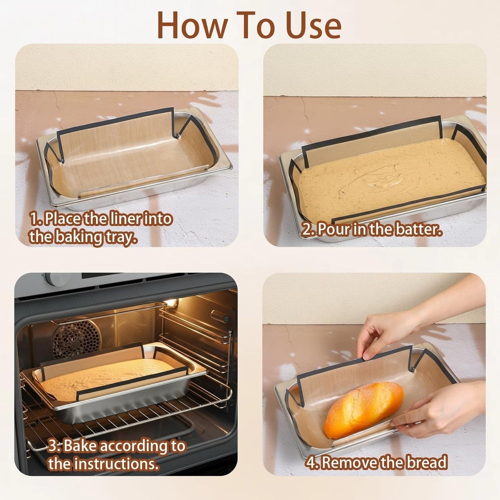 9x5" Silicone Baking Sling Liners - Reusable Non-Stick Bread Pan Mat - 2 Count