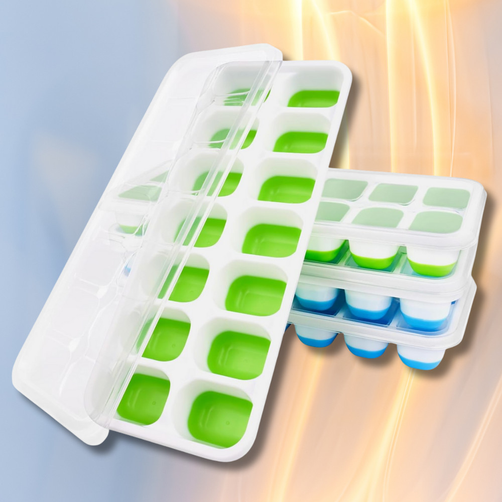 Ice Cube Tray, 4 Pack Silicone Ice Tray, 14 Ice Cube Molds with Lids, Stackable