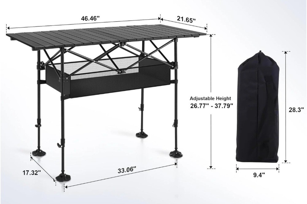 NEW ALPHA CAMP Portable Camping Table, Adjustable Aluminum Folding Table