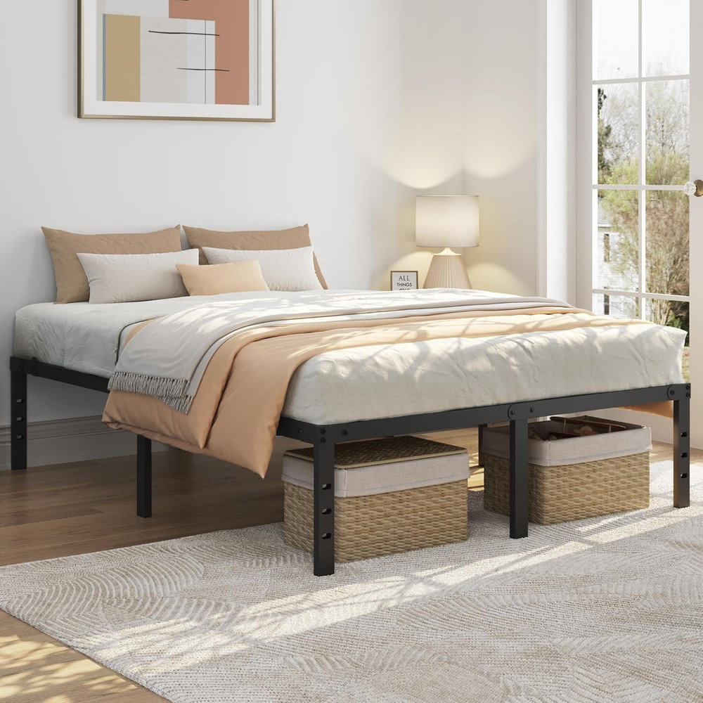 14" Metal Queen Platform Bed Frame with Storage, Easy Assembly, No Box Spring