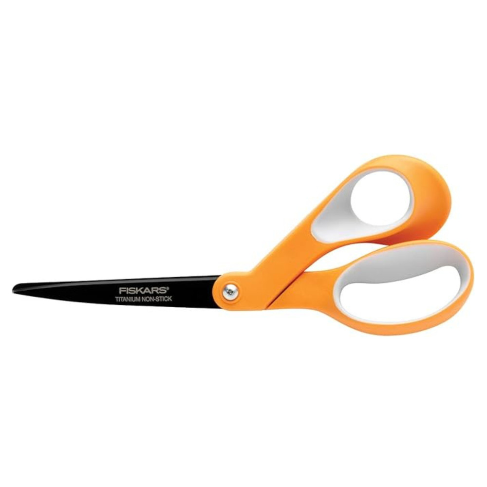 Fiskars Non-Stick Titanium Bent Handle Scissors [SoftGrip]: 8 in. / 1-pack White