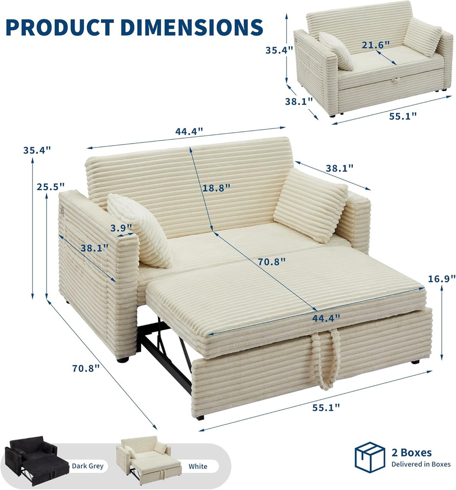 Loveseat Sleeper Sofa Bed with Charging Ports & Adjustable Backrest