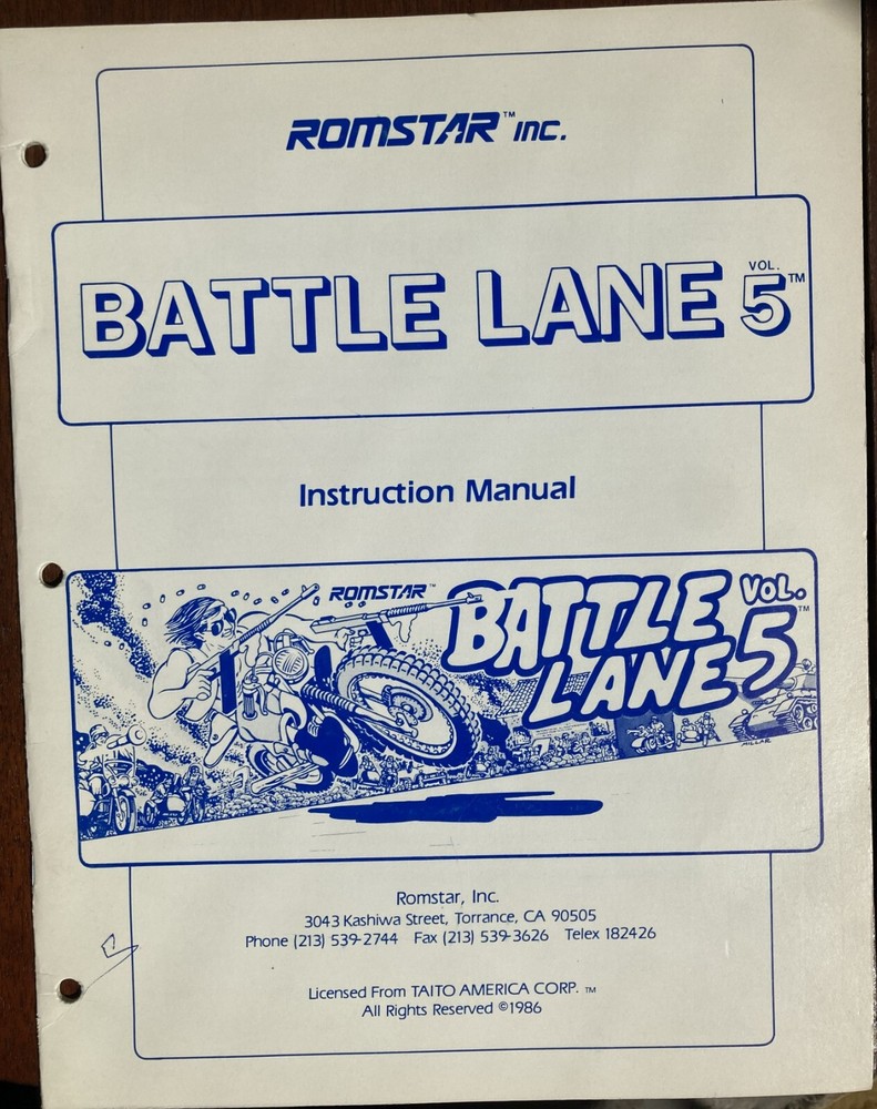 Battle Lane 5 Arcade Game Manual