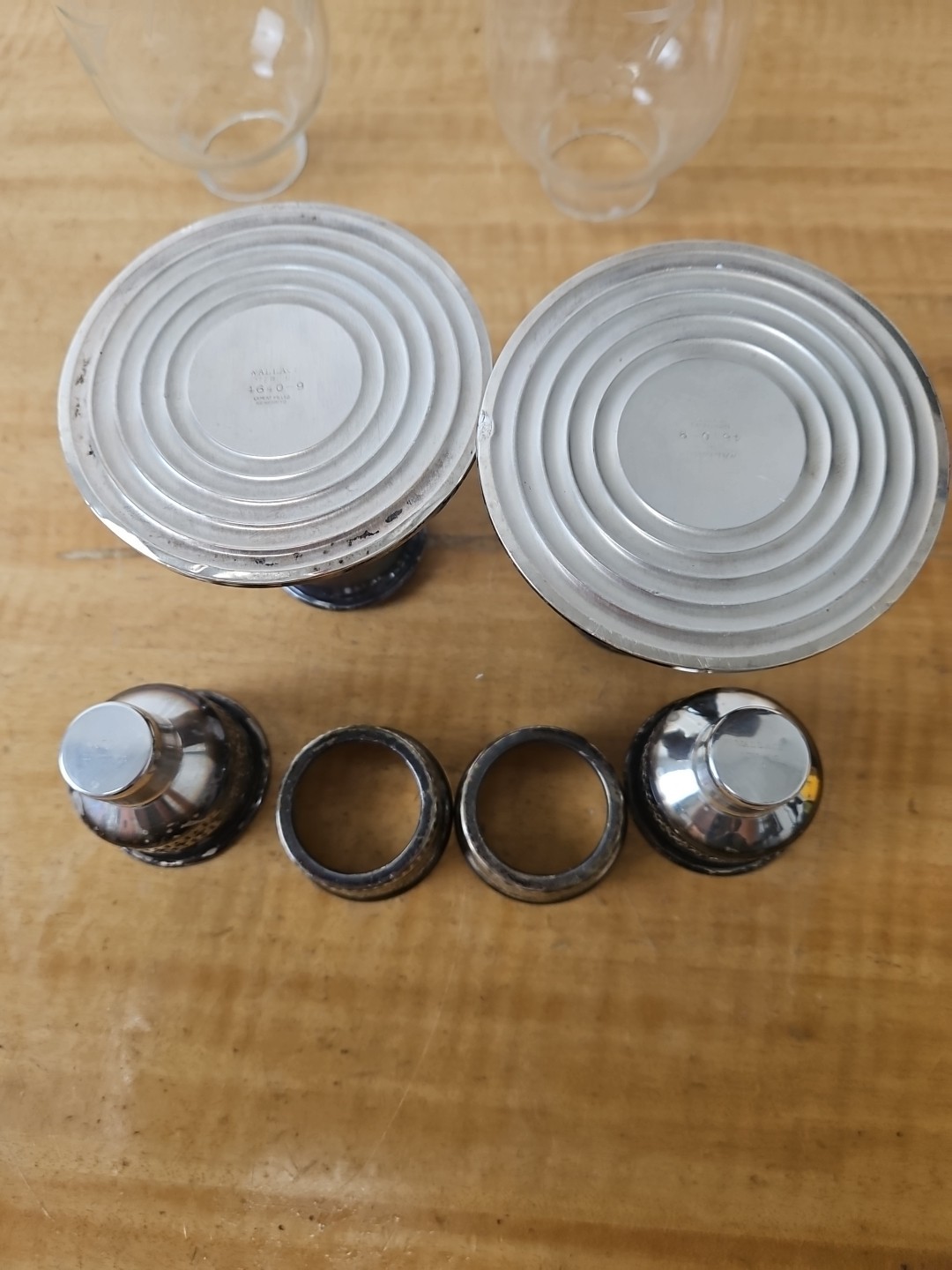 Pair Of Wallace 4640 Sterling & Glass Hurricane Candle Holders, Silver