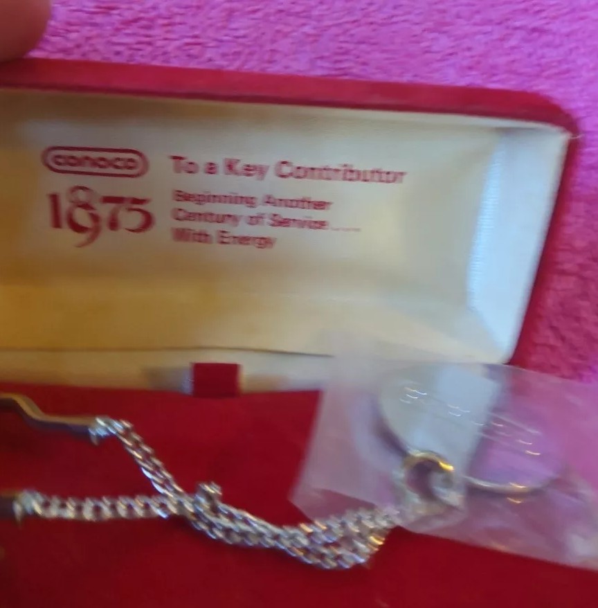 Conoco 100 Year Anniversary Key Chain 1875 to 1975 Key Contributor In Box