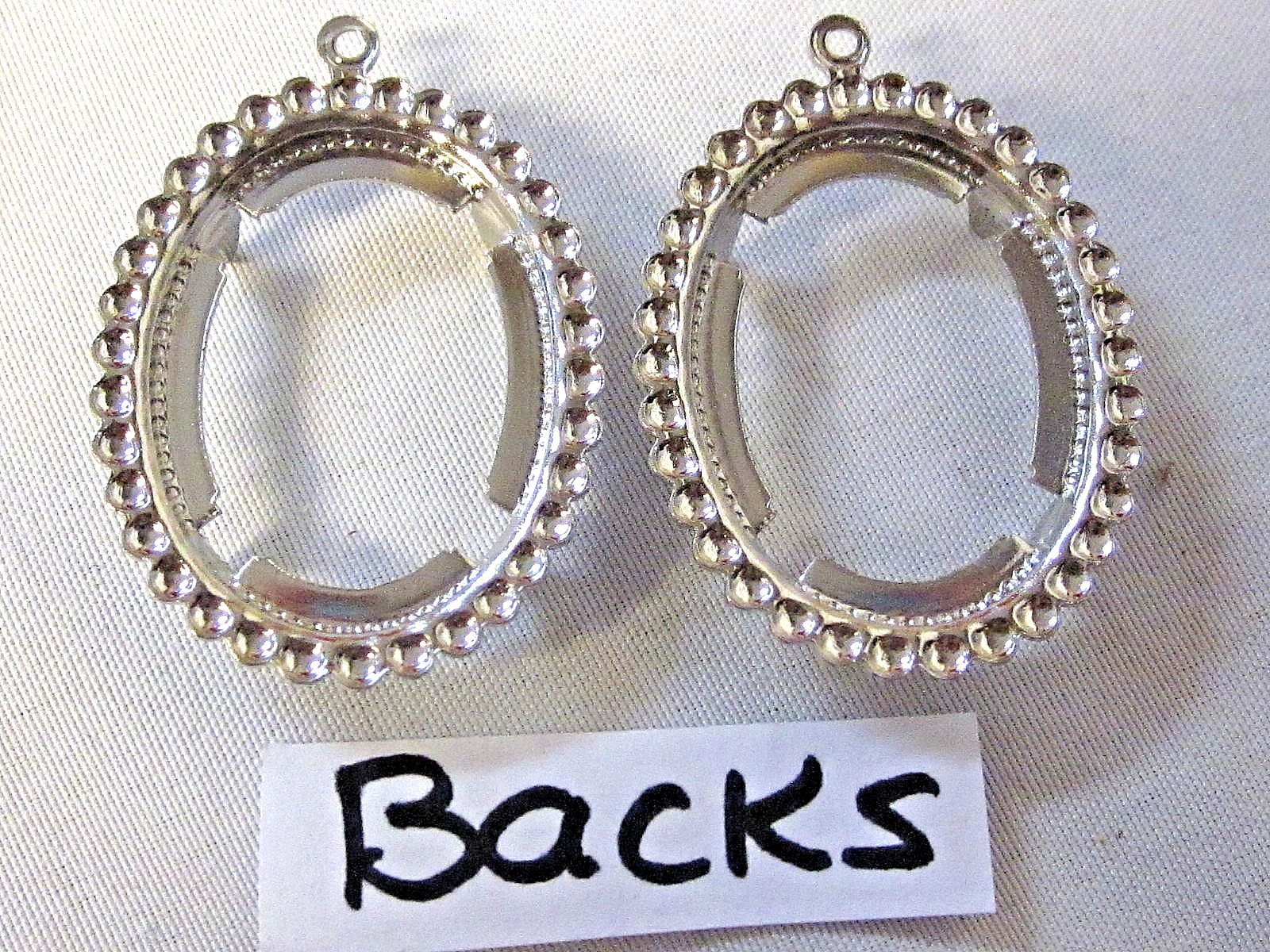 12- Rare Prong Set Rhodium Silver PLATED 25x18mm Oval Cameo Pendant Settings NOS