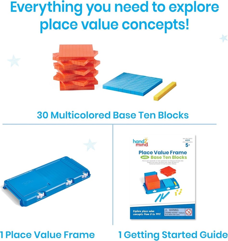 Place Value Frame with Base Ten Blocks, Base 10 Blocks, Educational Math Manipul