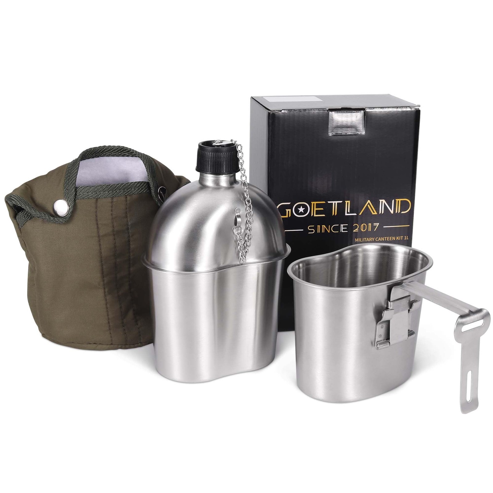 Goetland Stainless Steel WWII US Army Canteen Water Bottle Military Canteen K...