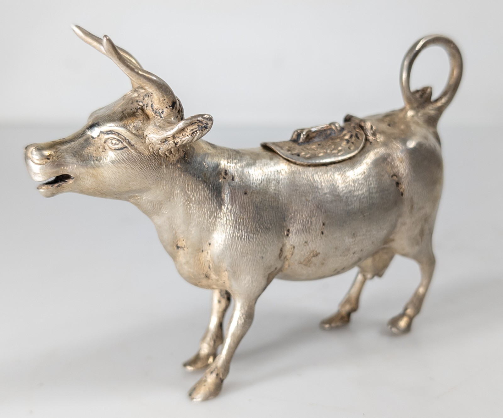 Antique 800 Silver German Hallmarked Cow Bull Form Creamer