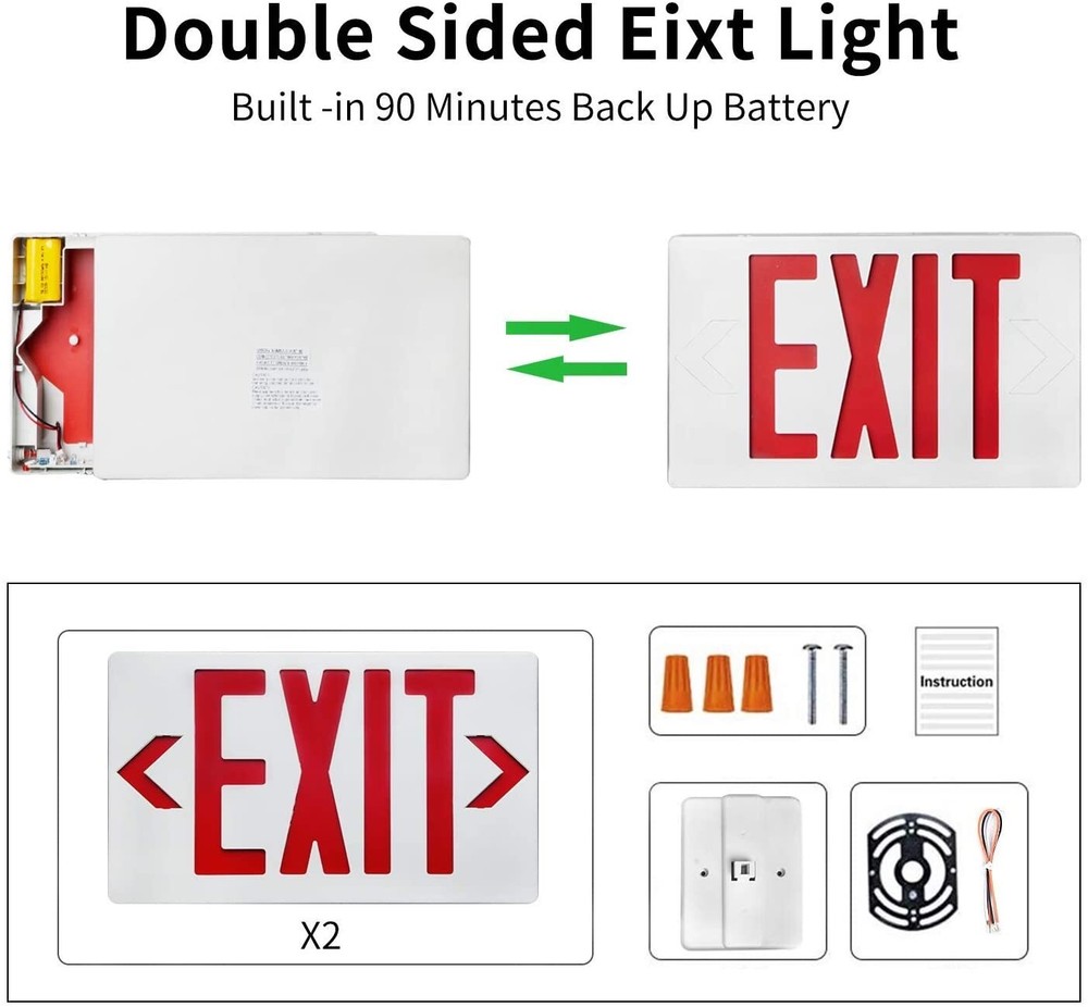 LED Exit Sign Red Letter Emergency Exit Light Battery Backup UL924 Fire-4 Pack
