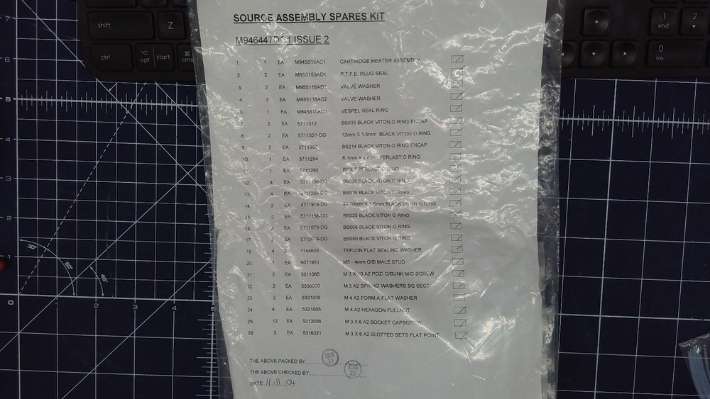 Waters Mass Spectrometer Source Spares Kit M946447DC1 ISSUE 2