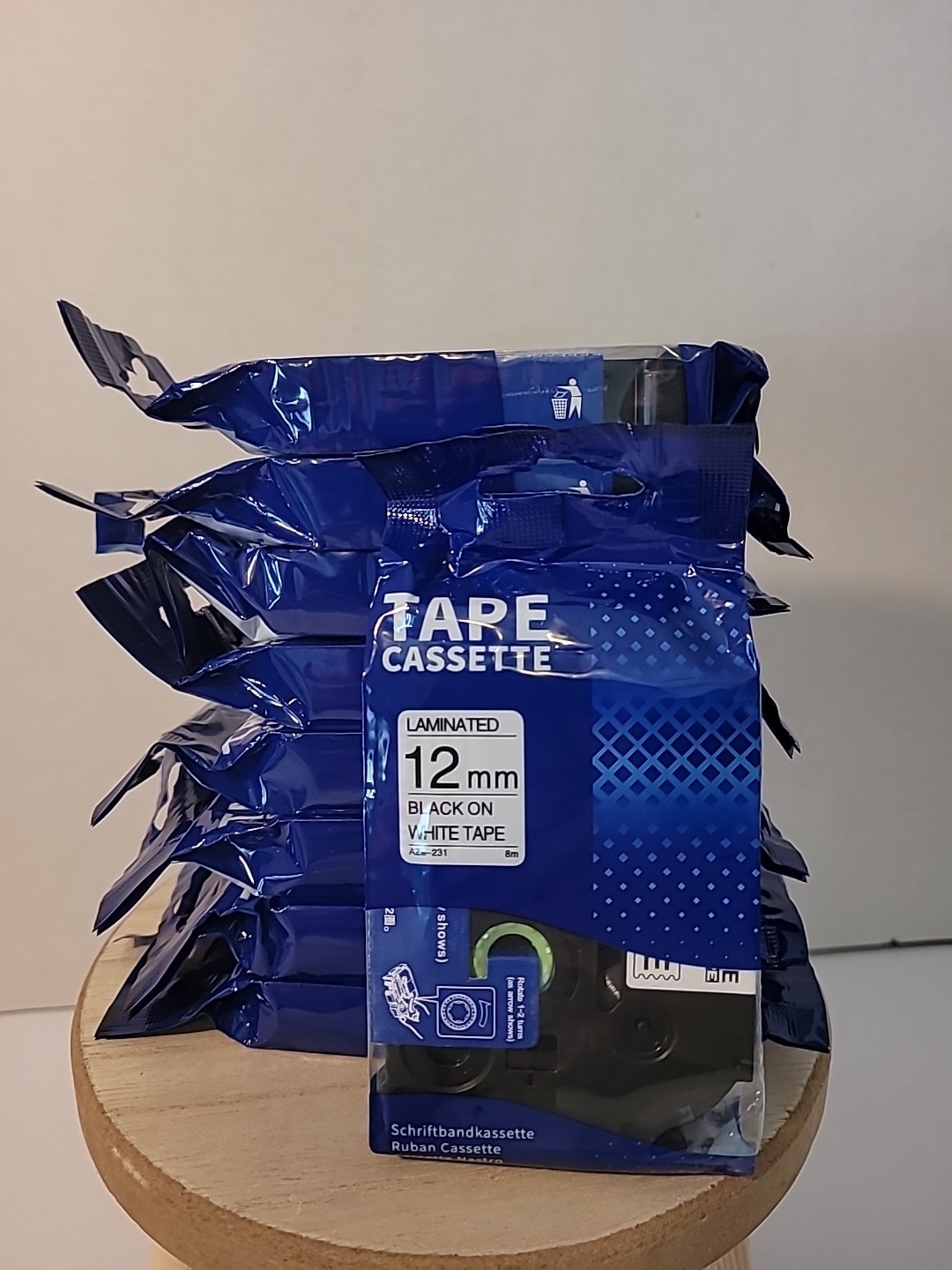 9 Tape Cassette Laminated 12MM Black On White Tapes  AZE-231 Printer Brand New
