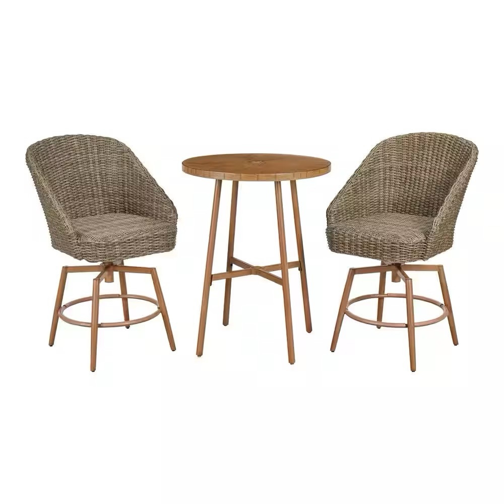 Capestone Brown 3-Piece Wicker Round Table Outdoor Dining Set