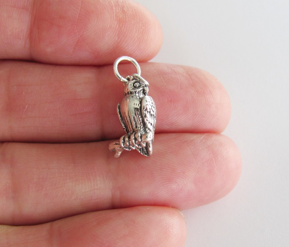 Sterling Silver 3d Owl on branch charm