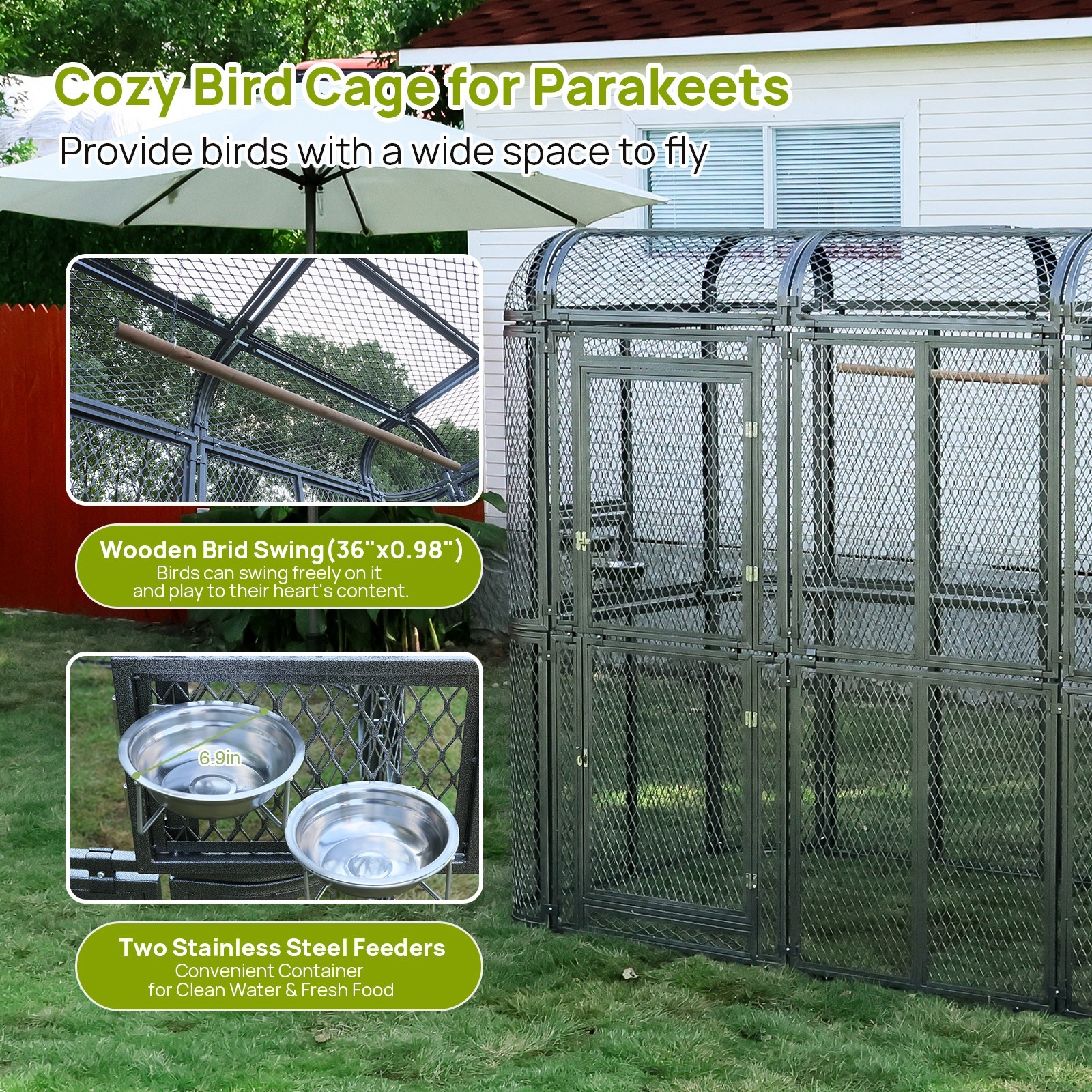 Large Walk-in Bird Cage Aviary for Parrot Macaw Finch Outdoor Metal Enclosure
