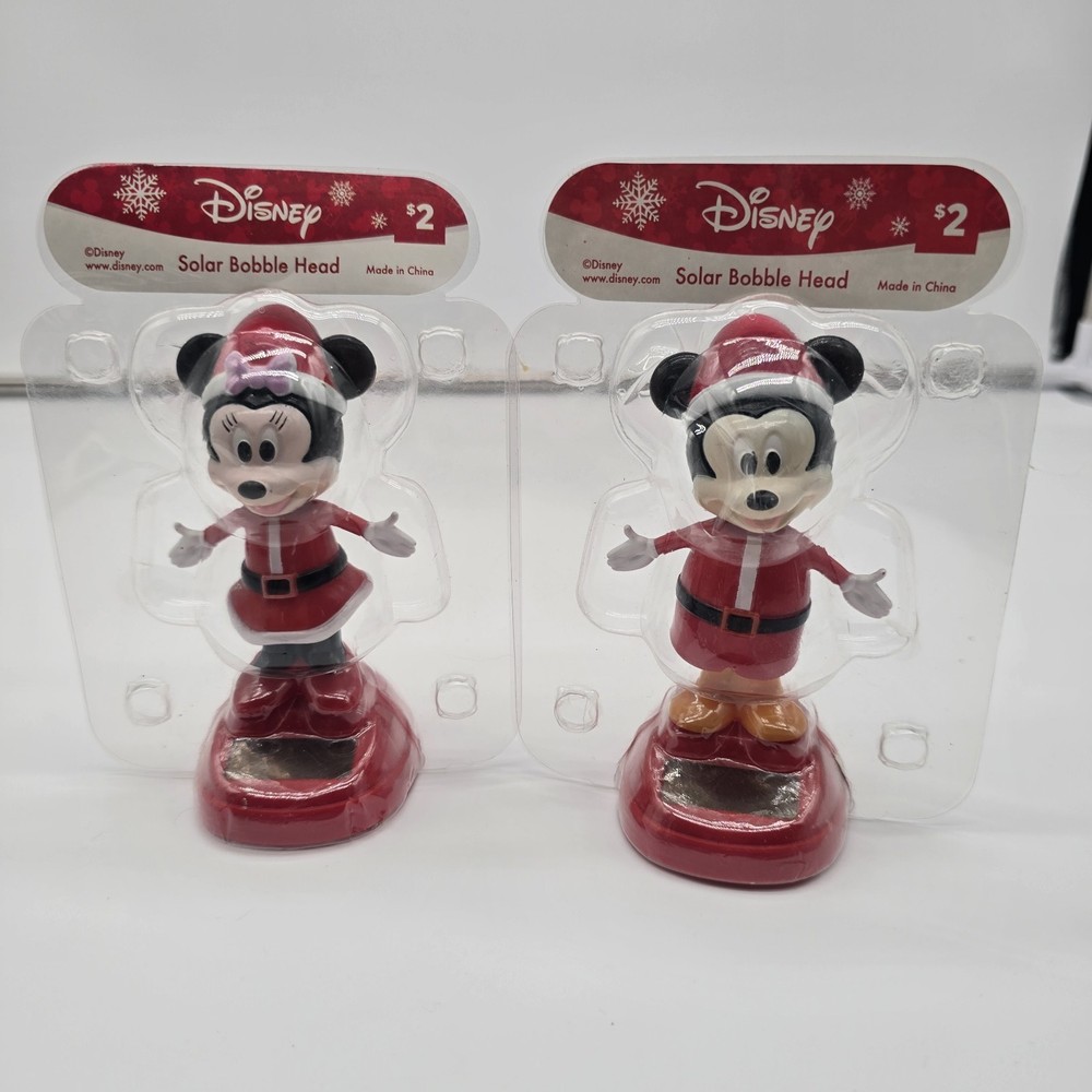 (2) Mickey Mouse Santa Claus Solar Bobbleheads