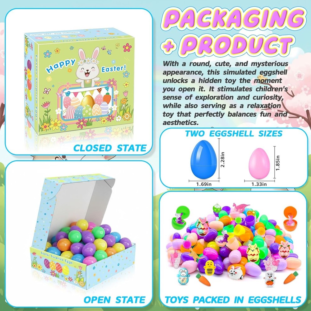 Prefilled Easter Eggs with Toys, 100 Pcs Plastic Easter Eggs Set, Easter