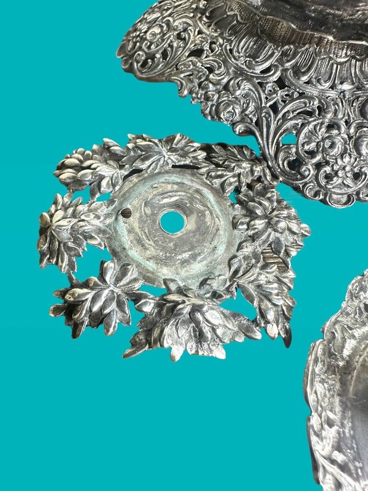 Stunning Antique Solid 800 Silver German Rococo Detachable Candlestick Holder