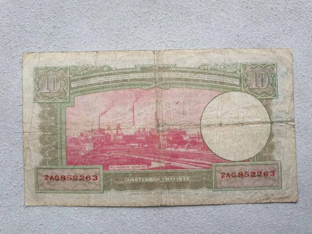 Netherlands 10 gulden 1945 banknote