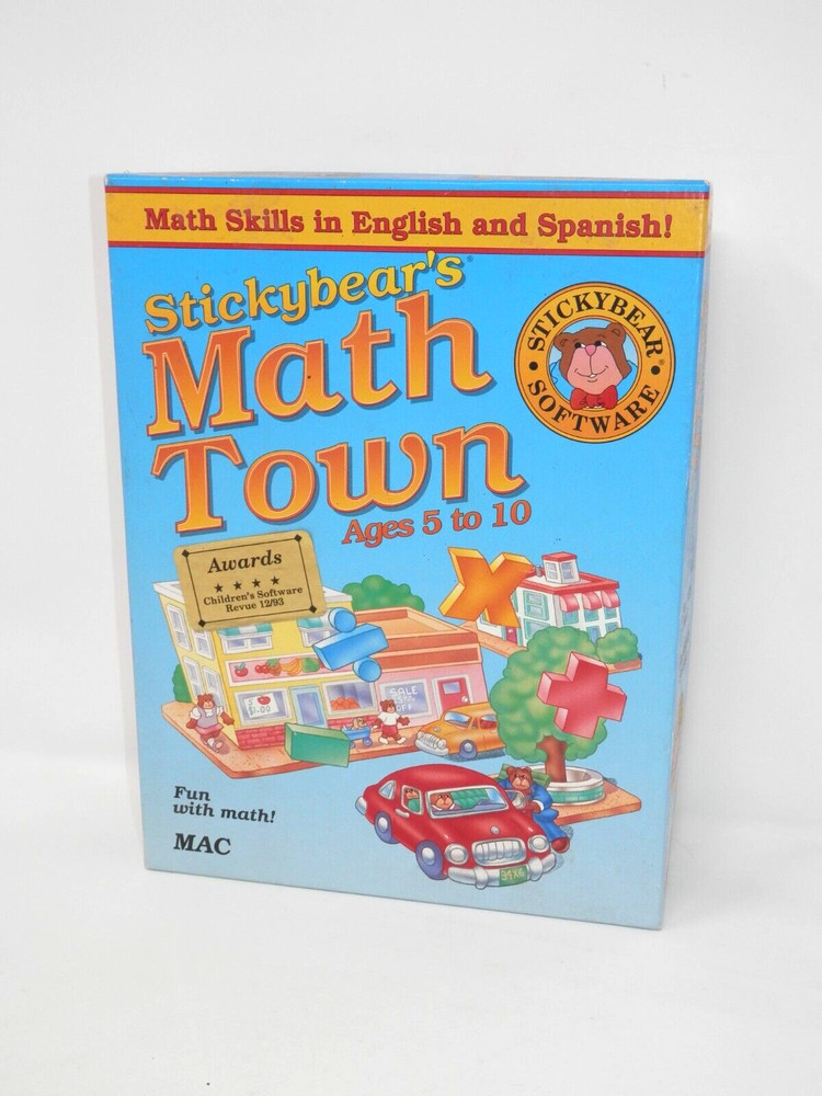 Vintage Stickybear's Math Town Macintosh Software - Floppy Disc Big Box Complete