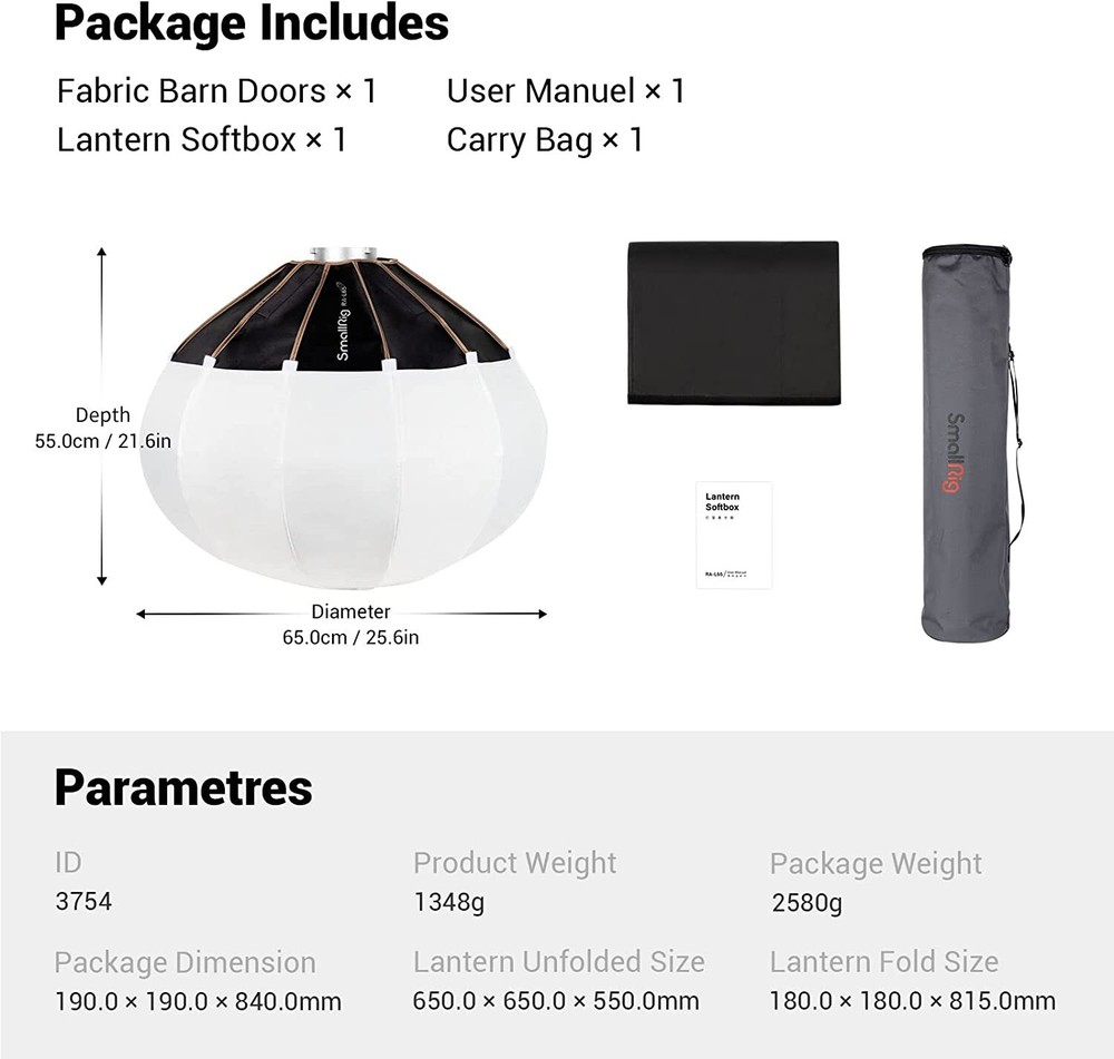 SmallRig RA-L65 Softbox Diffuser 26 in/65cm for SmallRig Video COB Light -3754