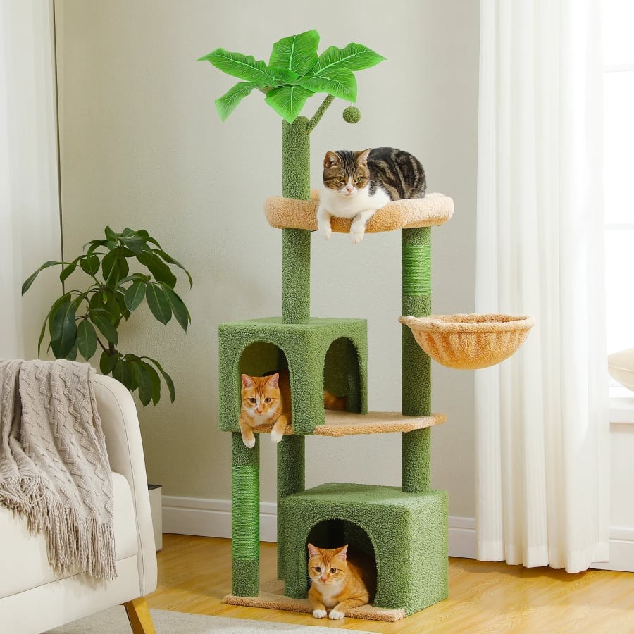 Cat Tree Tower 55 in with Double Condo Hammock Scratching Posts Perch