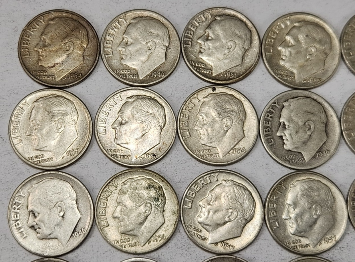 Roll of 50 Silver Roosevelt Dimes $5 Face Value 90% Silver Coins Mixed Dates LR6