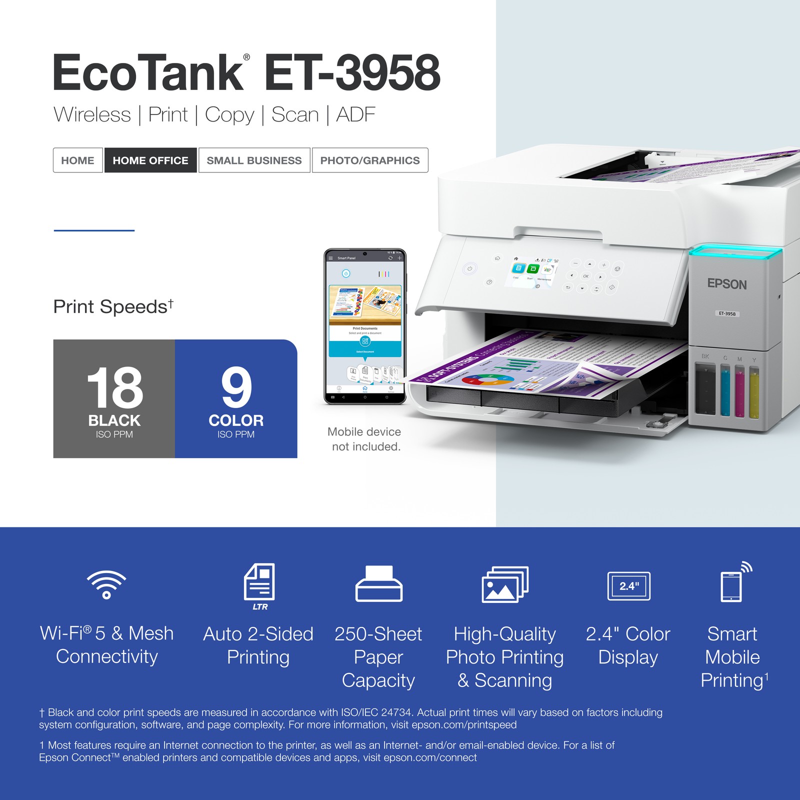 Epson EcoTank ET-3958 Wireless Printer - Certified Refurbished
