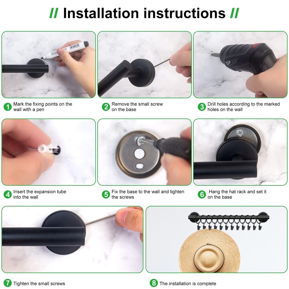 Wall Mounted Hat Rack with 24 Clips Adjustable Hooks for Caps Accessories Sto...