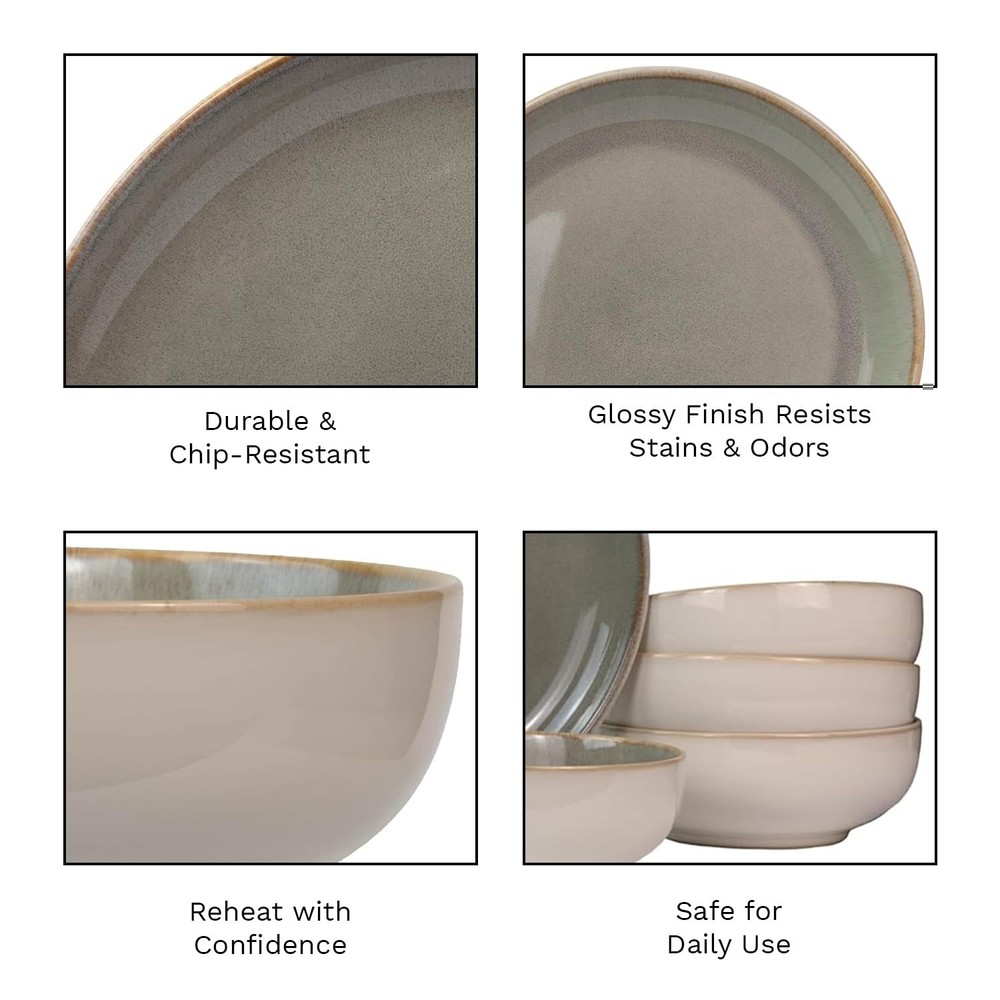 Sango 16-Piece Stoneware Dinnerware Set for 4, Set, Green/Cream