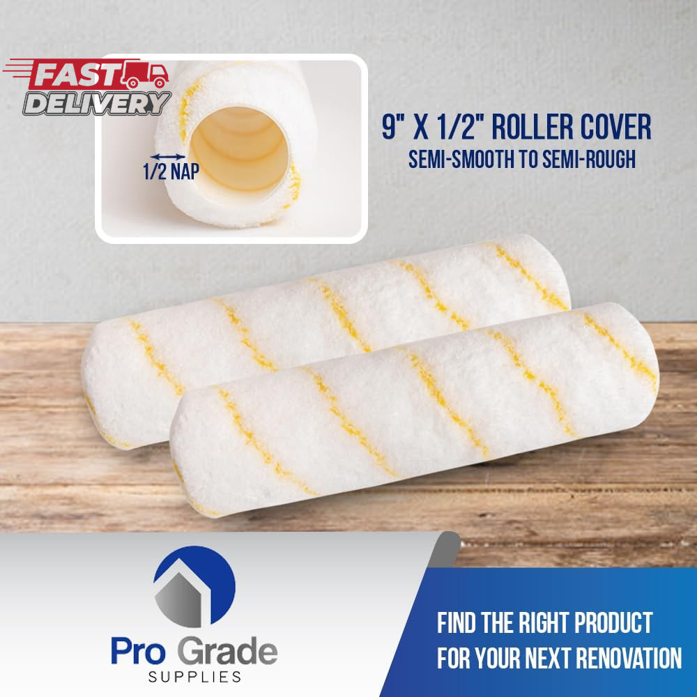 Pro Grade - Paint Roller Covers - 1/2 X 9 Inch Microfiber 5 Pack