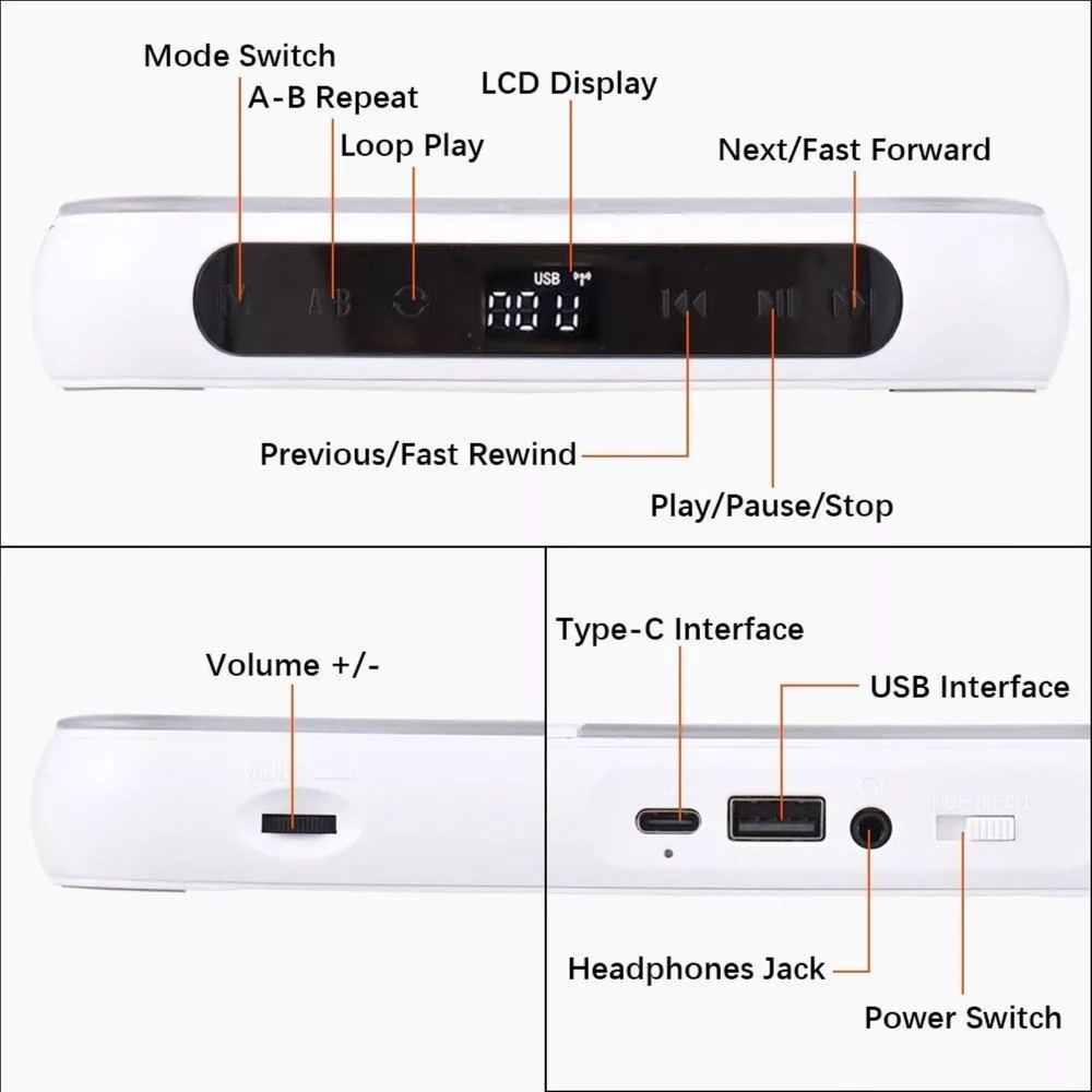 High Quality CD Player 5V2A BT 5.3 CD/USB/3.5mm AUX Versatile Functionalities