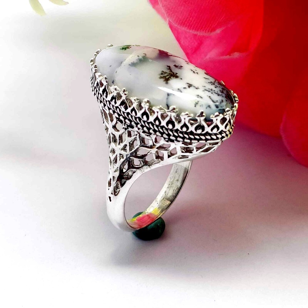 Natural Dendritic Opal Gemstone Ring 925 Sterling Silver Handmade Ring, All Size