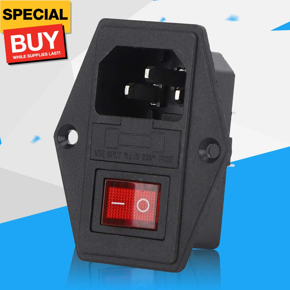 3 Pin Power Socket Switch, AC 16A 250V Inlet Module Plug Fuse Switch, Brass Cont