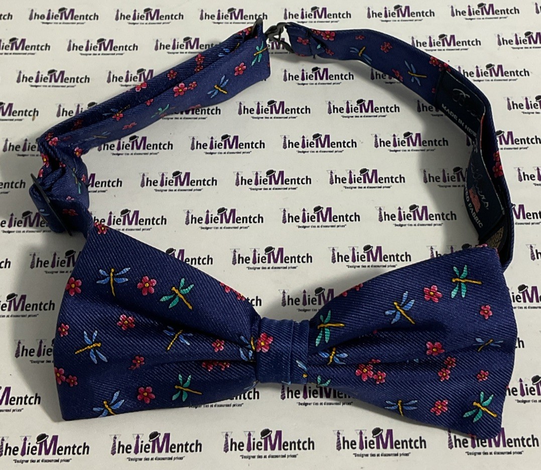 BROOKS BROTHER Silk Boys Navy Dragonfly Design Pre-Tied Bow Tie(New-Minor Flaws)