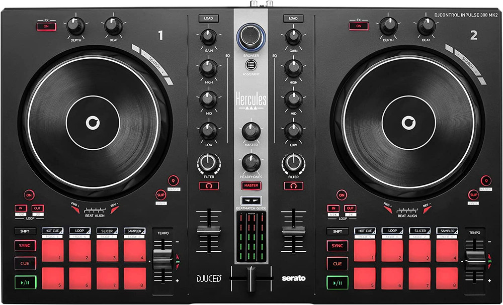 Djcontrol Inpulse 300 MK2 USB DJ Controller – Beginner DJ Set, 2-Deck Mixer with
