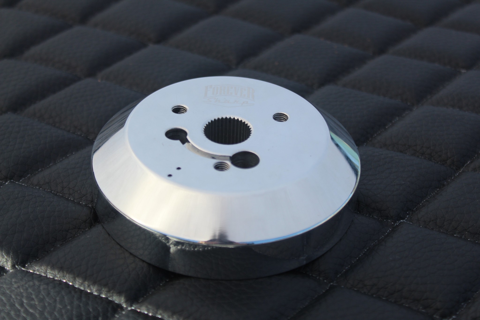 3-Hole Steering Wheel Polished Hub Adapter ( Flaming River, Ididit, GM, Chevy)