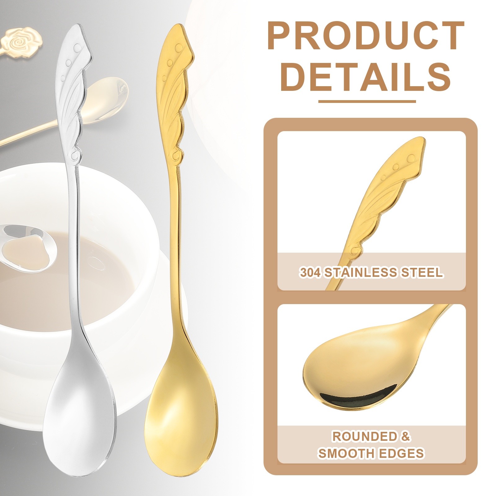 4pcs Coffee Spoons, Wings Tea Spoons Stainless Steel, Gold