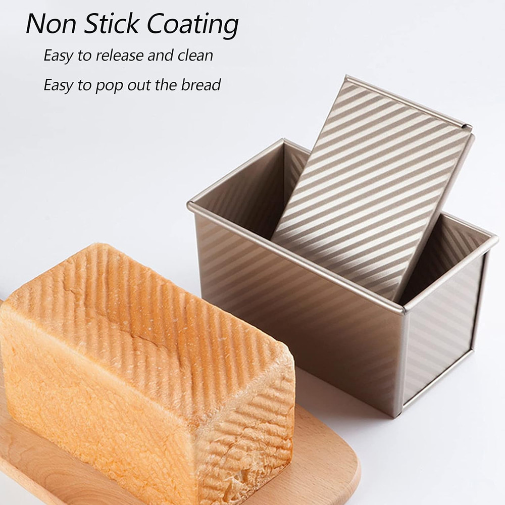 Pullman Loaf Pan with Lid, 1Pound Dough Capacity Rectangular Bread Pan, Non-Stic