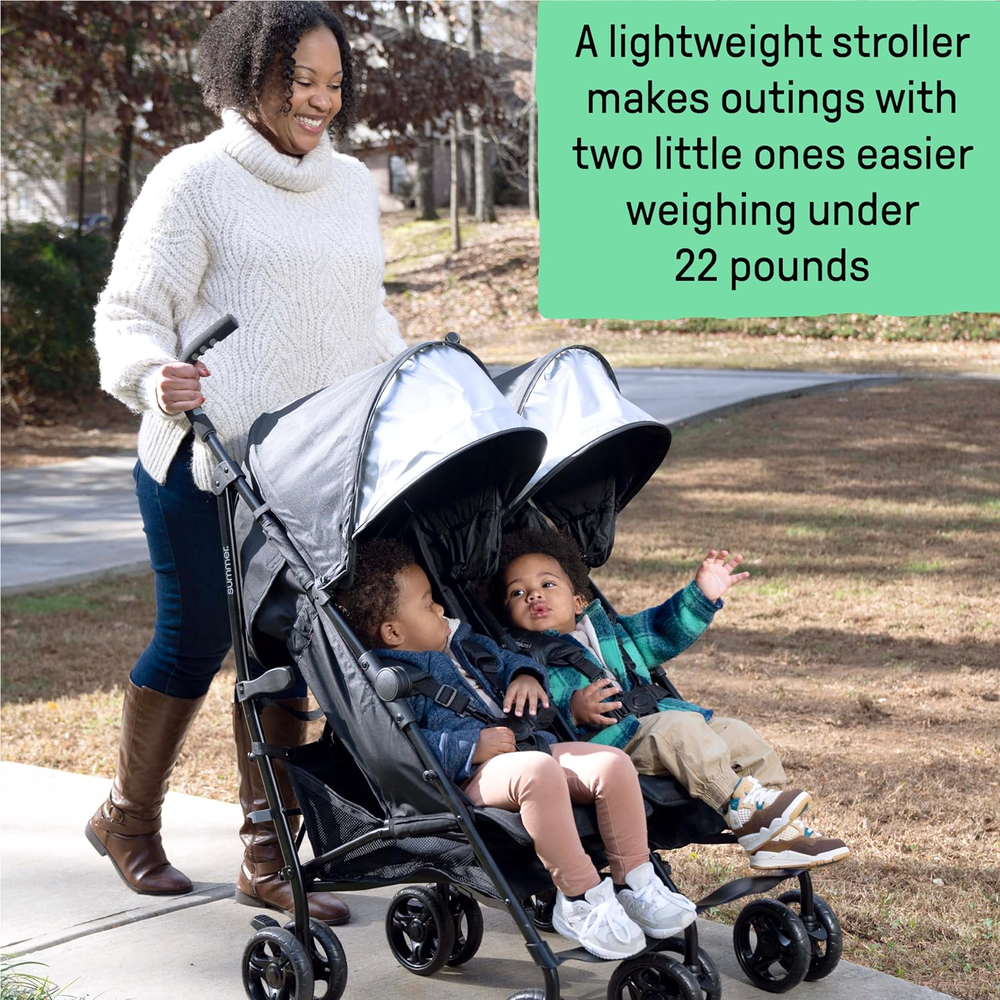 3Dlite Folding Lightweight Side by Side Double Stroller with 5-Point Safety Harn