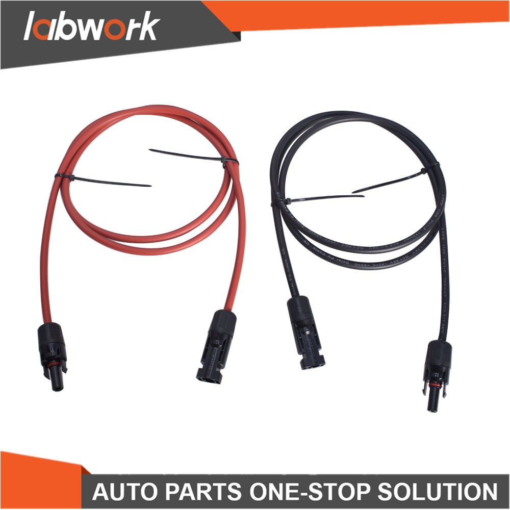 Labwork 12 AWG Solar Panel Extension Cable Wire Connector 1 Pair 5ft Black + Red